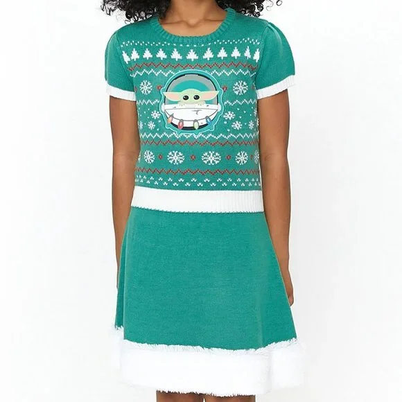 star wars christmas dress Disney Lucas Films Dresses | Nwt Star Wars Disney Baby Yoda Green Christmas Dress With White Faux Fur Trim | Color: Green/White